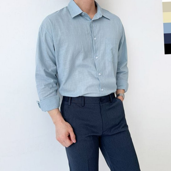 데일리 남성 린넨 셔츠 스트라이프 남성 오버핏 셔츠 반팔 여름 - 상품 이미지