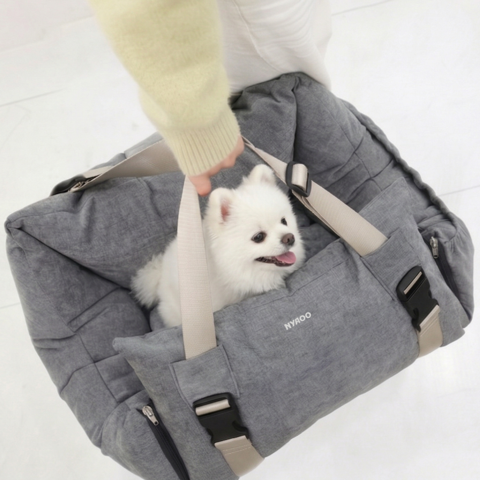 [냐오오] 강아지 카시트 대형견 국내생산 자체제작 오트멜란지 M - 상세 이미지 5