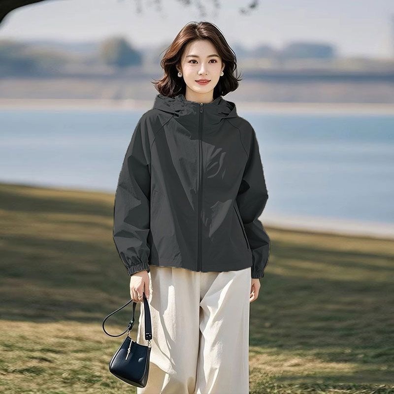 여성 루즈핏 후드 바람막이 점퍼 봄 가을 간절기 가벼운 아우터 - 상세 이미지 5