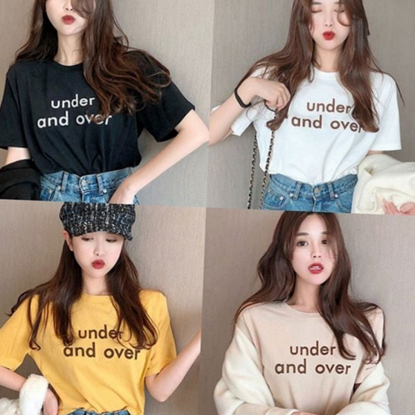 루즈핏 여성 반팔 티셔츠 레터링 여성 라운드 티셔츠 데일리 여름 상의 영문 기본 면 - 상품 이미지