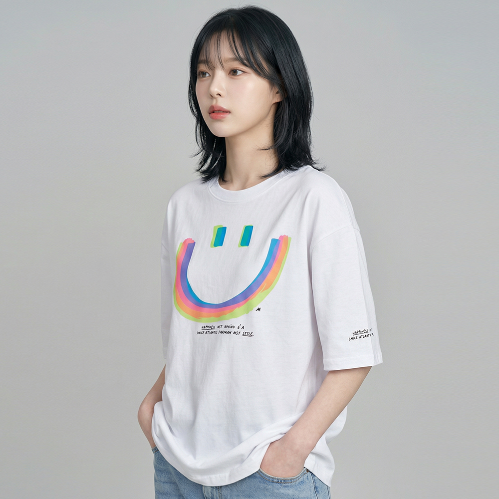 5부 반팔티 컬러스마일 오버핏 반팔 티셔츠 - 상세 이미지 3
