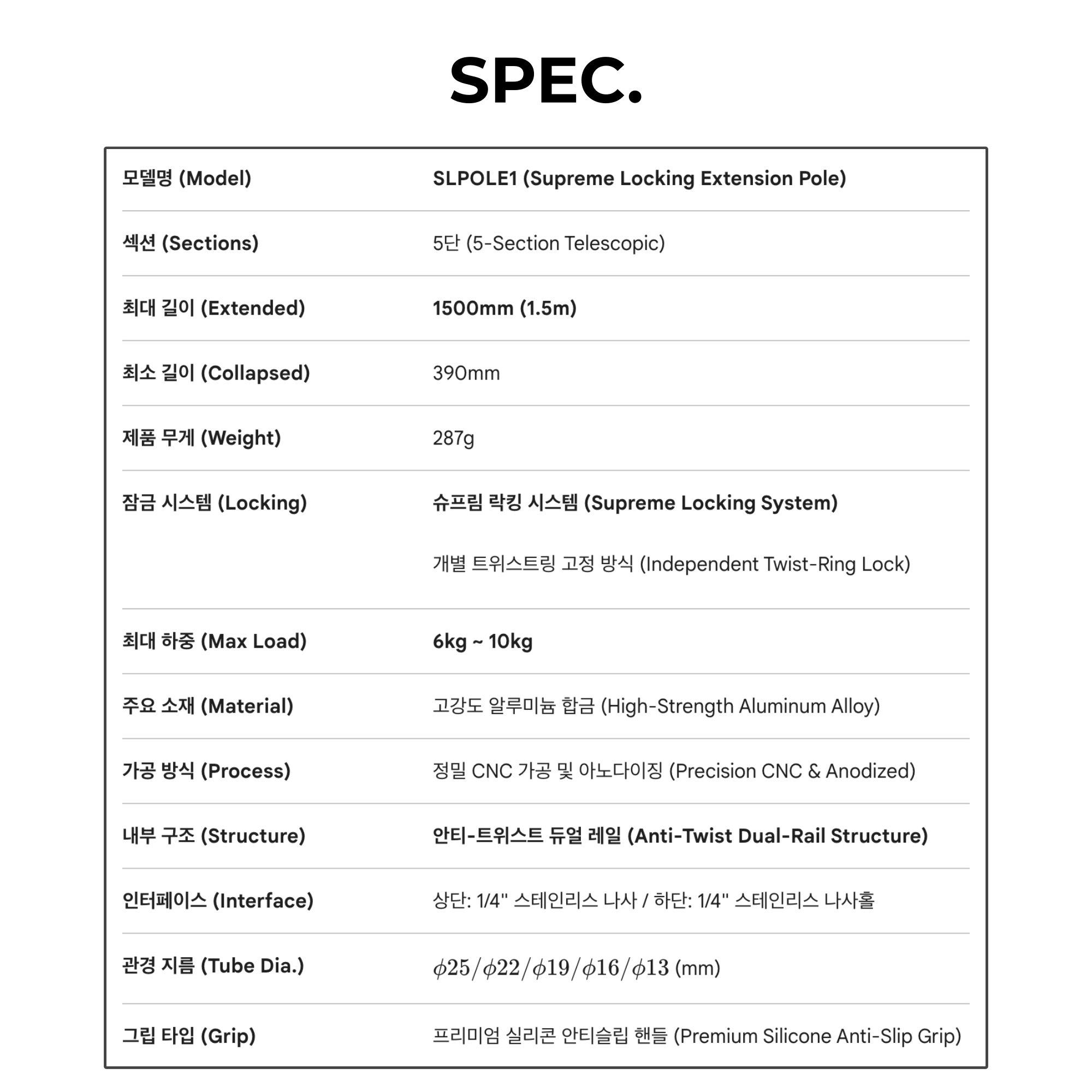 SLPOLE1 슈프림라인 락킹 익스텐션폴 - 5단 모노포드 카메라 연장봉 셀카포드 이미지 6