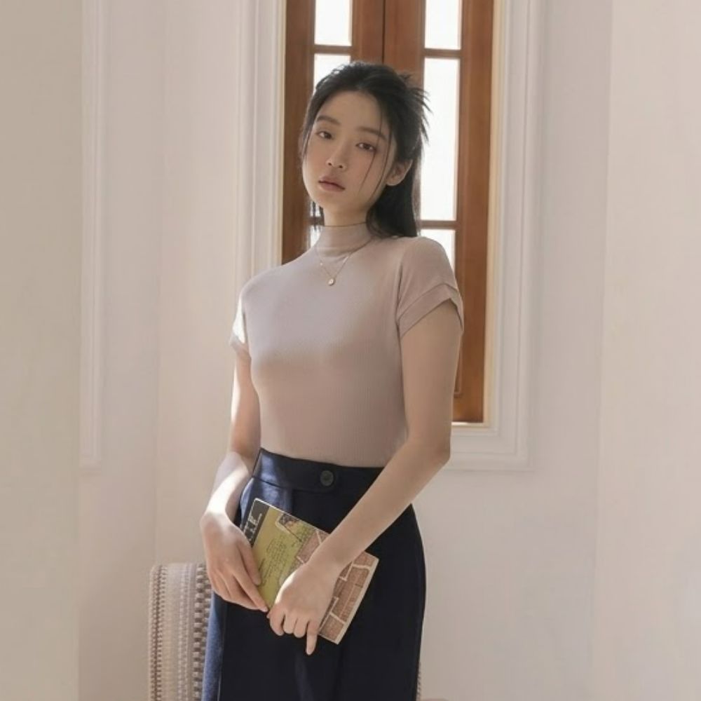 여성반폴라티 반목폴라티 스판반팔티셔츠 여름목티 무지티 - 상세 이미지 3