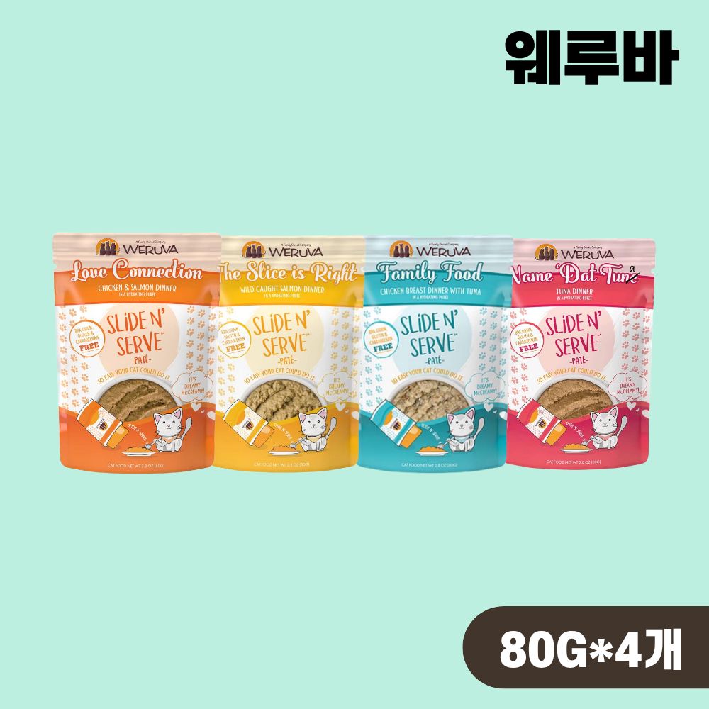 웨루바 캣 파테 주식캔 파우치 습식 4종 콤보, 80g, 4개 - 상품 이미지