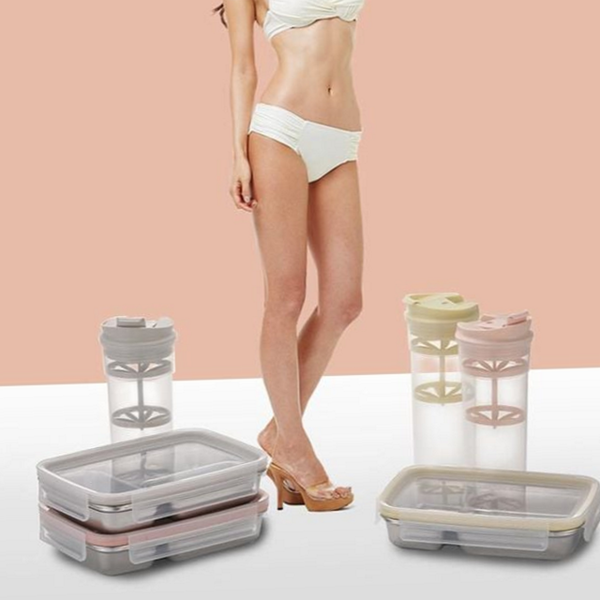 휴대용 스텐 도시락 분할 식단 조절 용기 밀폐 반찬통 다용도 단백질 샐러드 물병 피트니스 - 상품 이미지