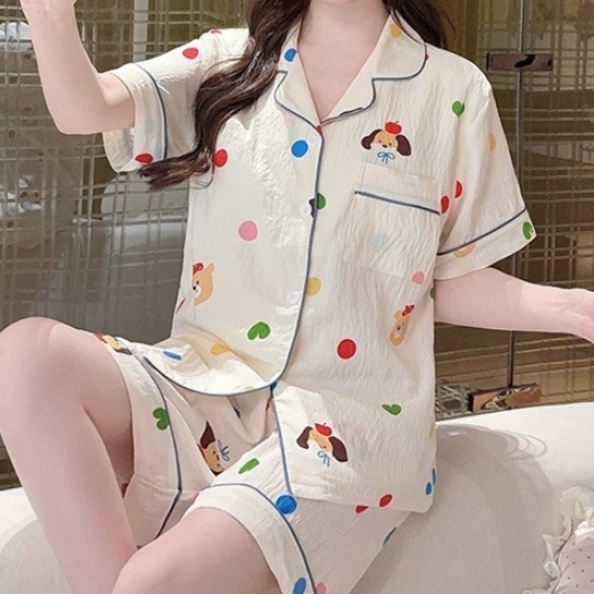 반팔 홈웨어 세트 집에서 입는 티셔츠 반바지 파티 친구 여자 잠옷 파자마 루즈핏 편한 - 상품 이미지