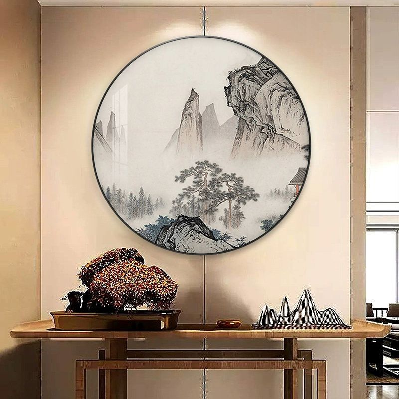 산수화 그림 원형 풍경화 벽걸이 거실 인테리어 액자 원화 아트 민화 장식 - 상세 이미지 5