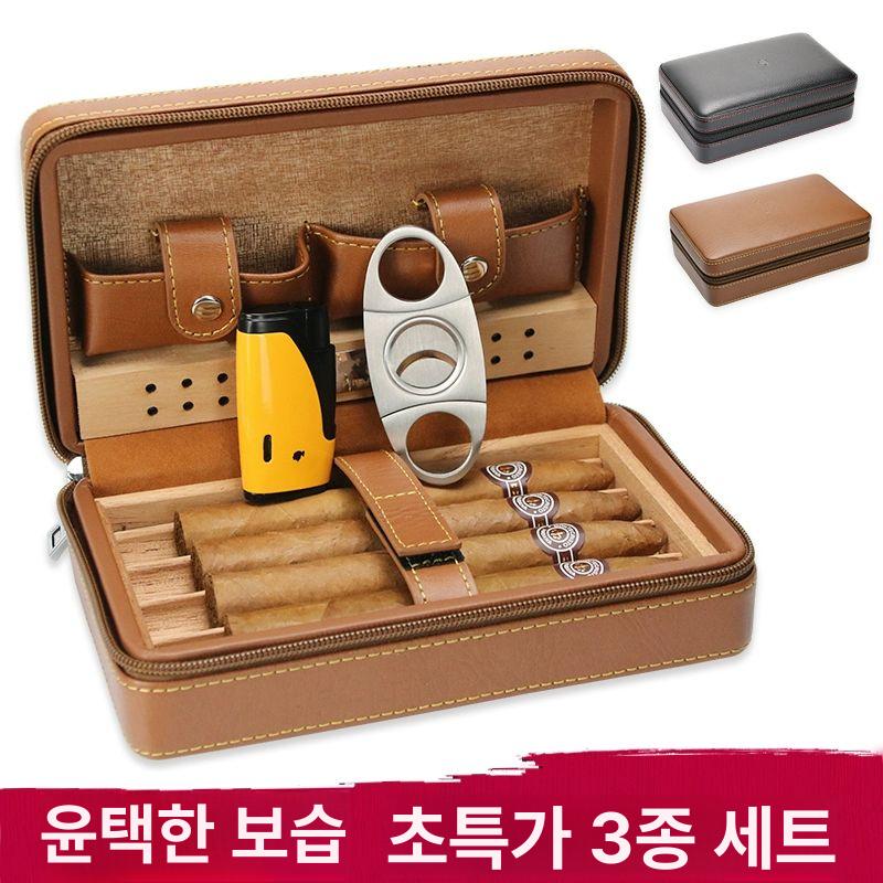 고급 시가박스 삼나무 수제 원목 빈티지 담배 휴미더 세트 케이스 습도계 - 상세 이미지 2