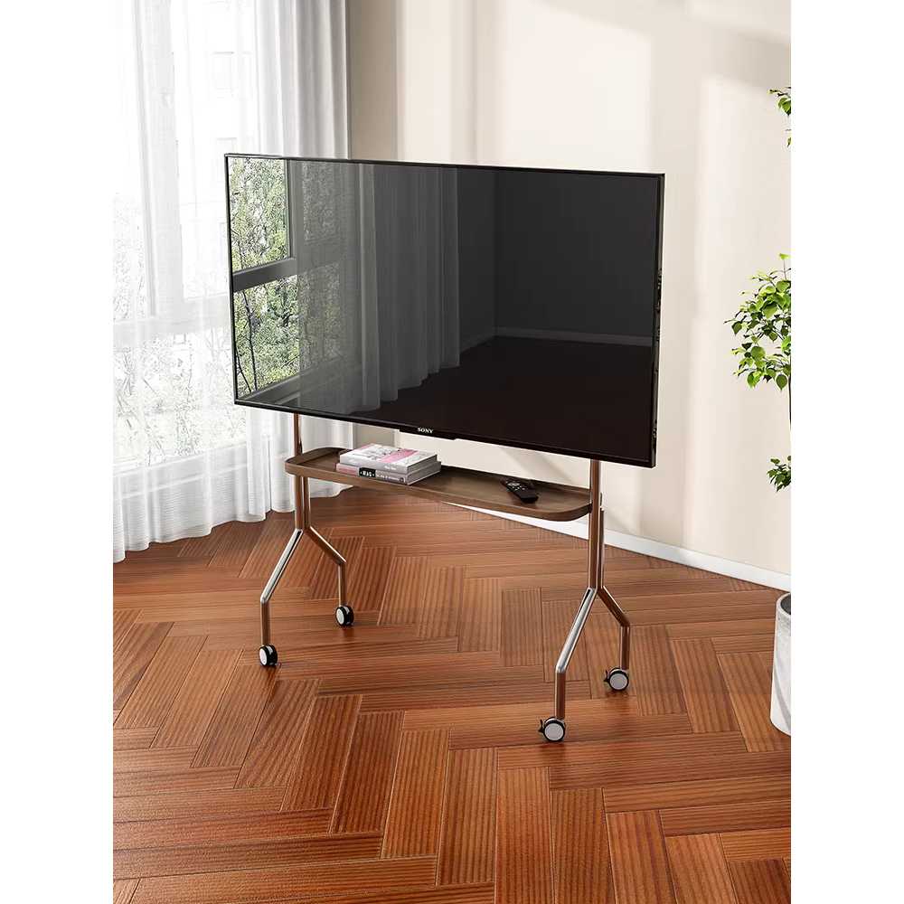 티비 거치대 브라켓 이동식 스테인리스 TV 받침대 랙 단층 스텐+ 월넛 단층 크리스탈 휠 - 상세 이미지 5