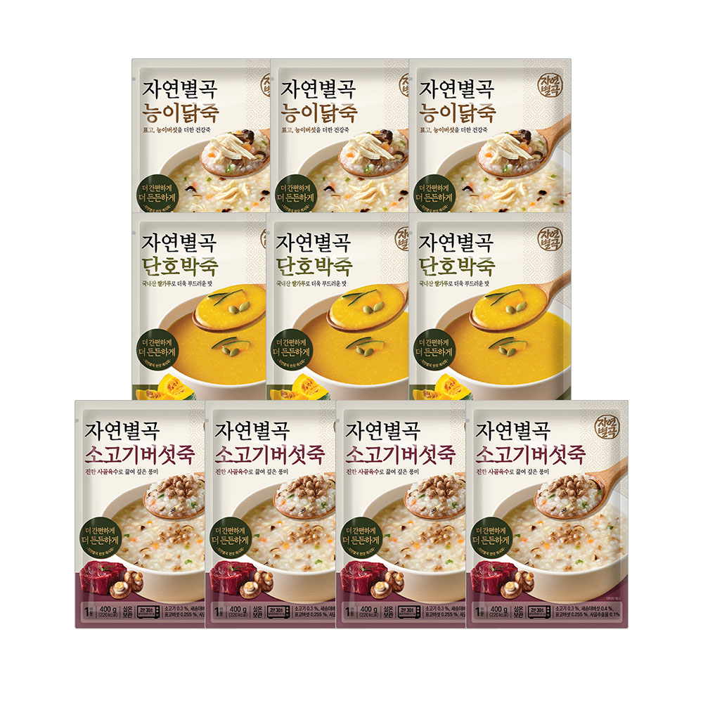 자연별곡 죽 3종 10팩 세트(소고기버섯죽4+ 단호박죽3+능이닭죽3) - 상품 이미지