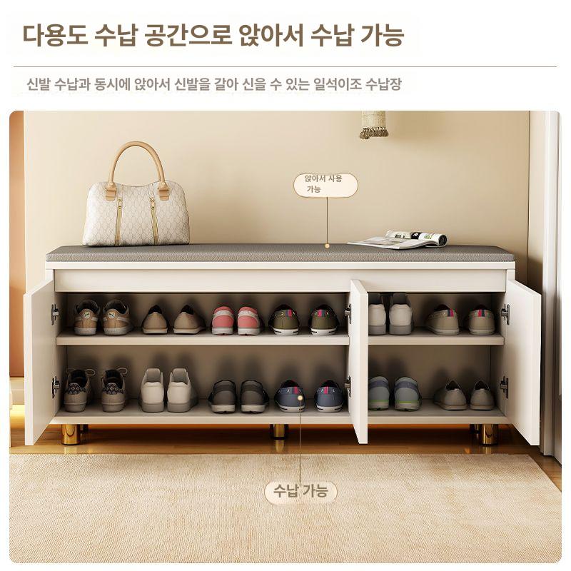 벤치형 신발장 현관 3단 화이트 수납함 정리함 북유럽 원목 스툴 쿠션 현관정리 - 상세 이미지 2