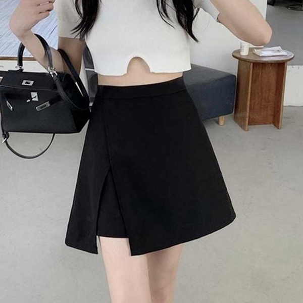 플리츠 여성 트임 치마 바지 데일리 랩 치마 바지 스커트 - 상품 이미지