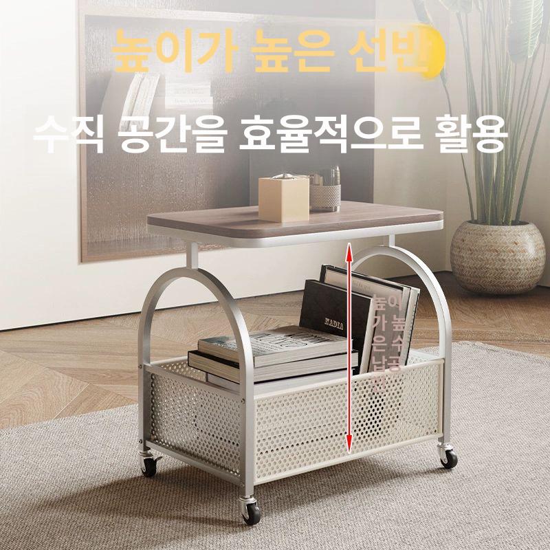 2단 트롤리 이동식 스틸 강화유리 거실 틈새 수납함 보관 정리대 웨건 랙 - 상세 이미지 3