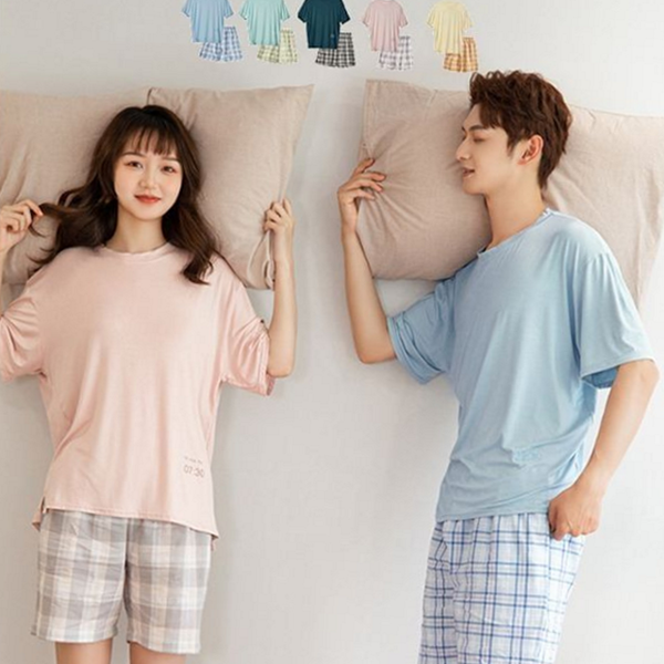 여성 모달 커플 잠옷 반바지 모달 홈 웨어 파자마 여름 - 상품 이미지