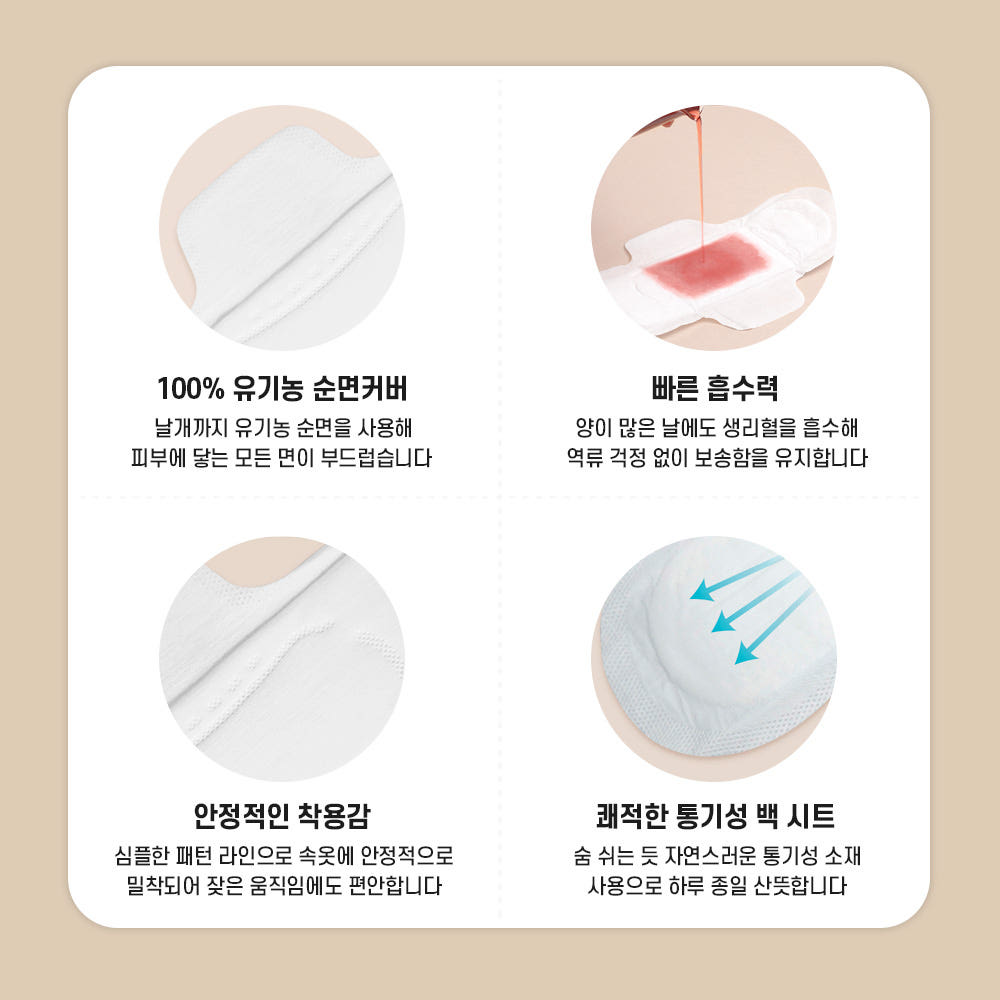 유기농 순면 팬티형 생리대 입는 오버나이트 상세 이미지 5
