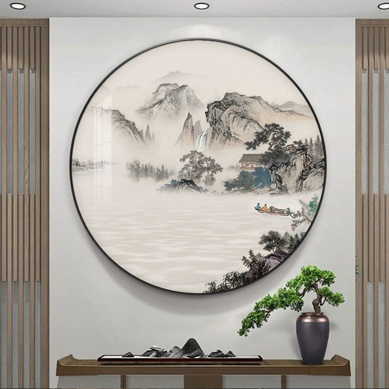 산수화 그림 원형 풍경화 벽걸이 거실 인테리어 액자 원화 아트 민화 장식 - 상세 이미지 3