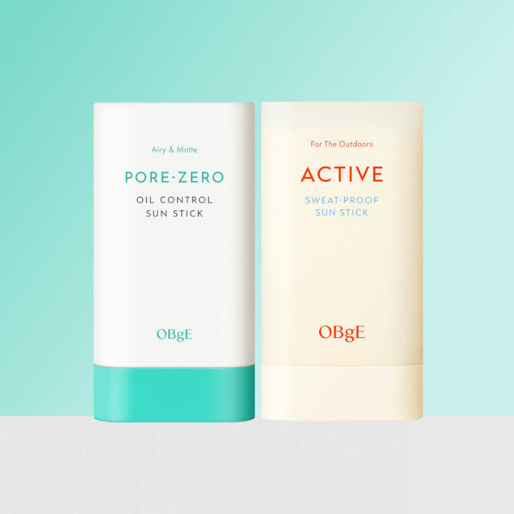 OBgE 오브제 오브제 포어제로 오일 컨트롤 선스틱 + 액티브 스웨트프루프 선스틱 18g 2개 SPF 50+ PA++++