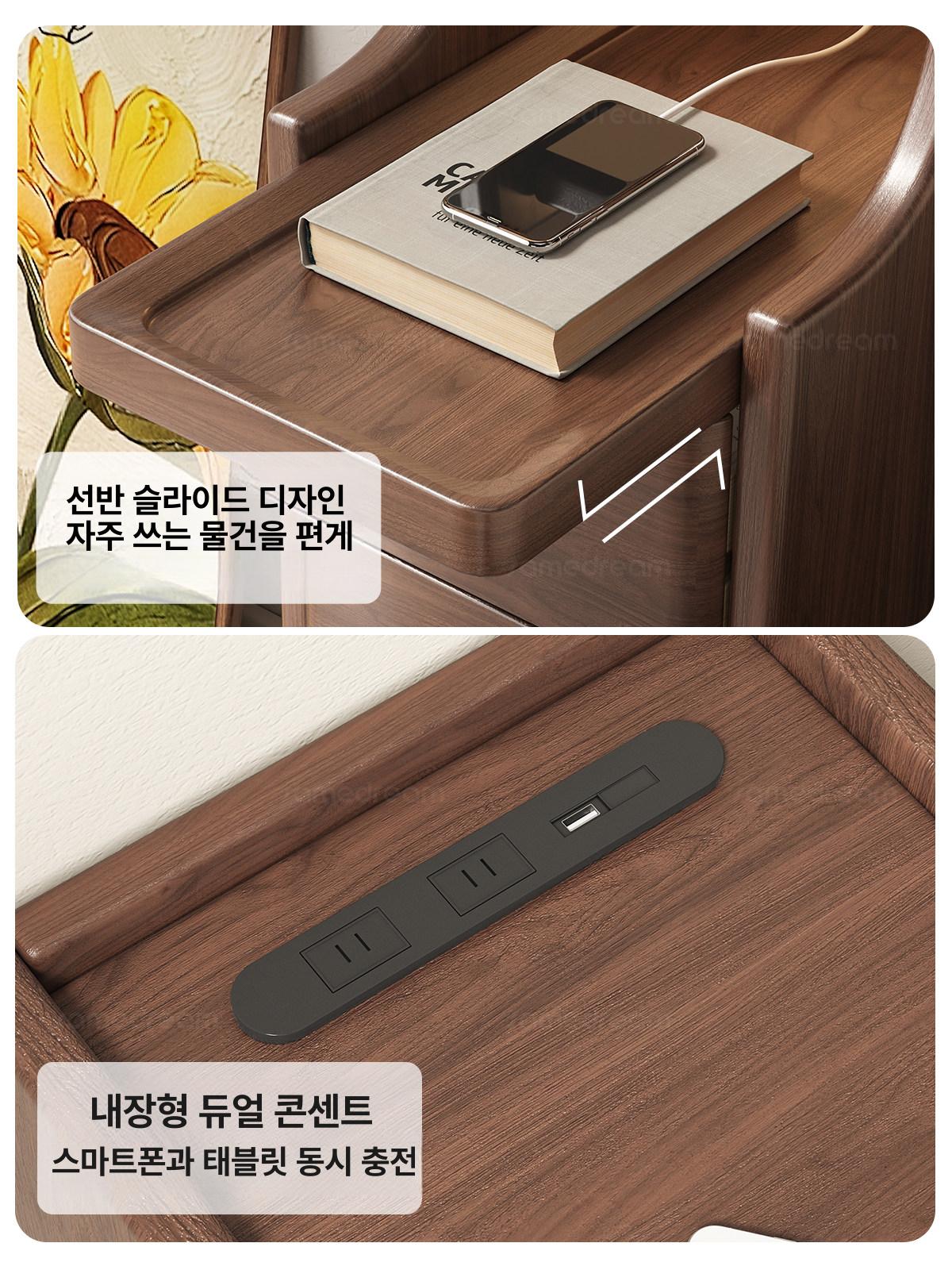 슬림 협탁 침실 틈새 사이드테이블 화이트 원목 엔틱 수납 - 상세 이미지 4