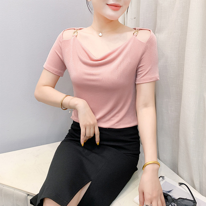 라인댄스복 상의 여성 오프숄더 솔리드 연습복 중년 - 상세 이미지 3