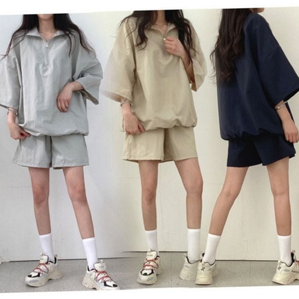 데일리 여성 아노락 반바지 반팔 트레이닝 상하의 후드 - 상품 이미지