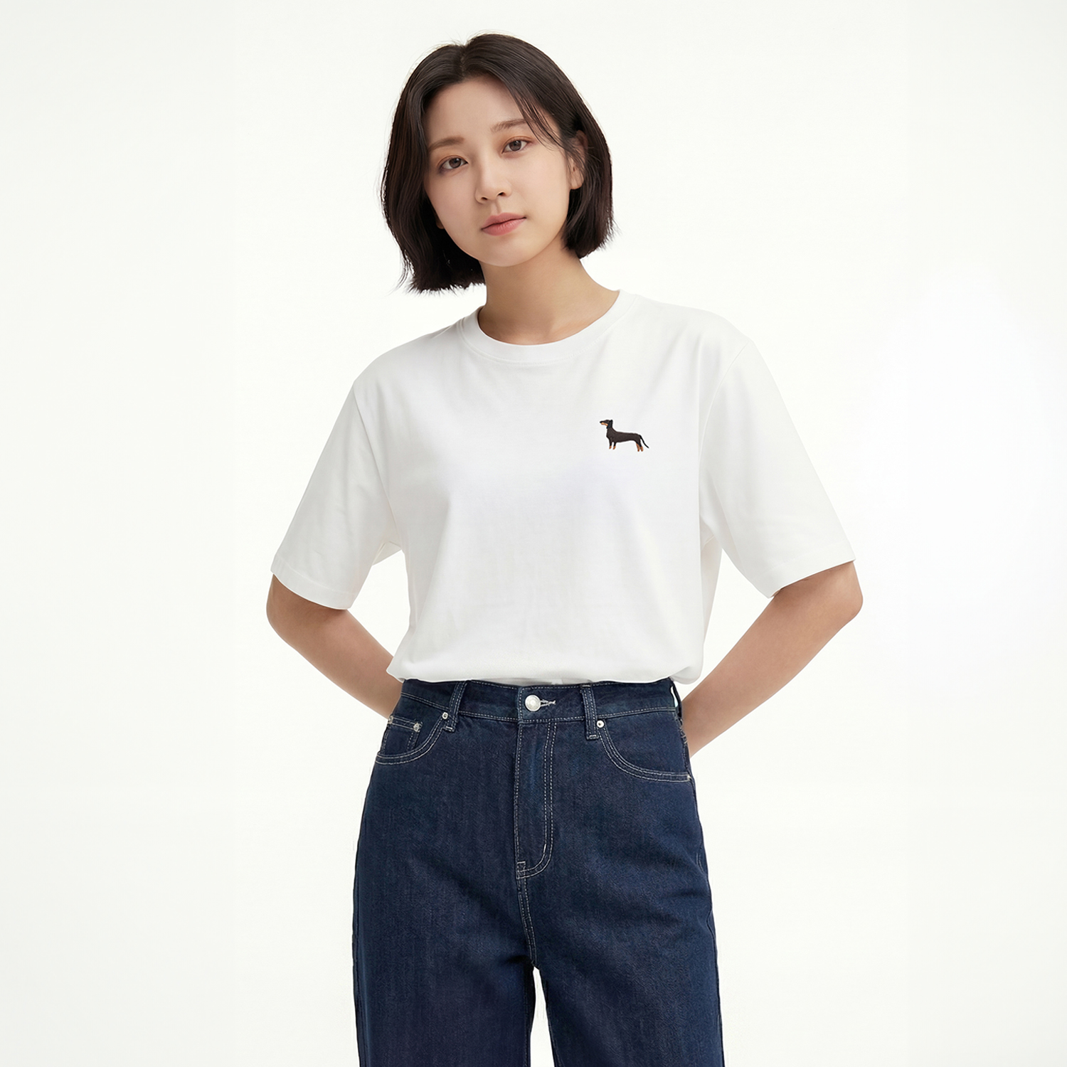 반팔티 옥스타 남녀공용 닥스훈트 자수 - 상세 이미지 2