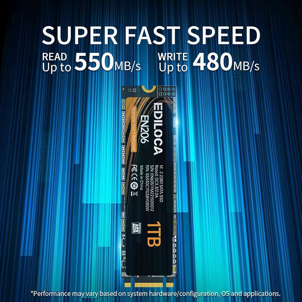 Ediloca EN206 1TB SSD M.2 SATA III 6Gb /s 3D TLC NAND, 2280 내장 솔리드 스테이트 드라이브, 읽기/쓰기 속도 최대 550 /480 - 상세 이미지 2