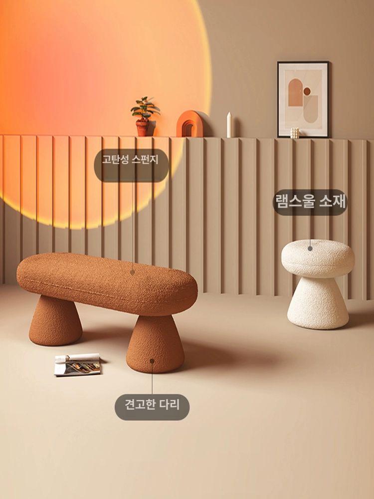 노르딕 벤치 매장용 북유럽 스툴 조약돌 웨딩 화이트 대기실 인테리어 브라운 - 상세 이미지 3