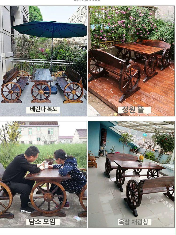 야외 테이블 목재 세트 카페용 테라스 발코니 가구 3종 구성 야외가구 정원용 - 상세 이미지 3