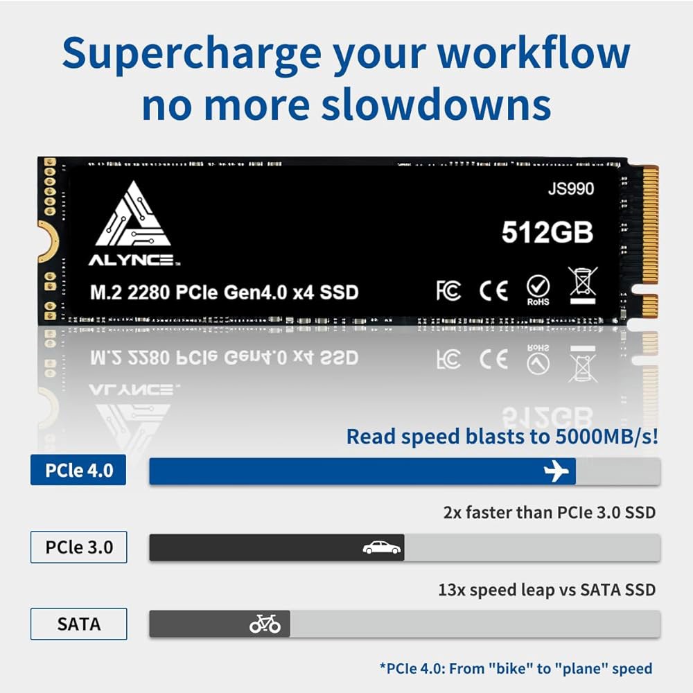 ALYNCE JS990, SSD 1TB, M.2 NVMe Gen4x4 2280 - 최대 6000MB/s, 내장 솔리드 스테이트 드라이브, 노트북 및 데스크톱용 스토리지 업그레이드( - 상세 이미지 2