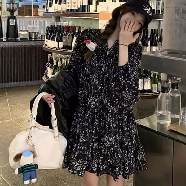 블랙플라워 여성 원피스 프릴 캉캉 원피스 꽃무늬 플레어 여름 데일리 - 상품 이미지