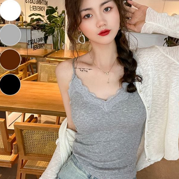 데일리 여성 레이스 나시 민소매 여성 브이넥 나시 슬림핏 이너 - 상품 이미지