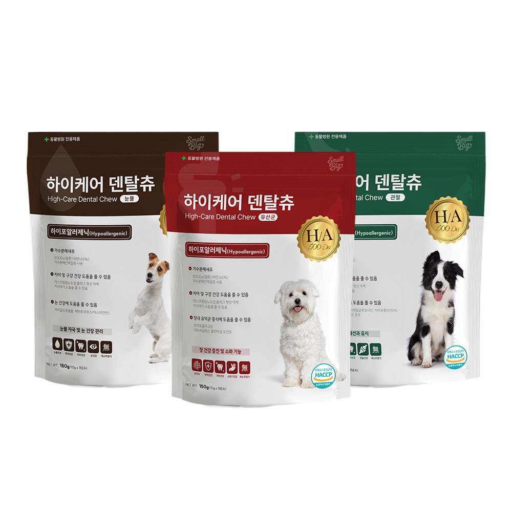 스몰빅 하이케어 강아지 저알러지 가수분해 덴탈츄 눈물+관절+유산균, 150g, 3개 - 상품 이미지