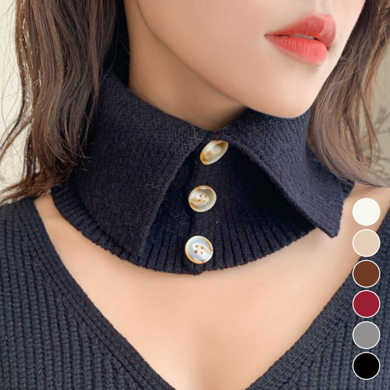목토시 여성 니트 터틀넥 워머 스러운 단추 포인트 페이크 카라 겨울목 폴라 후리 스목 - 상품 이미지