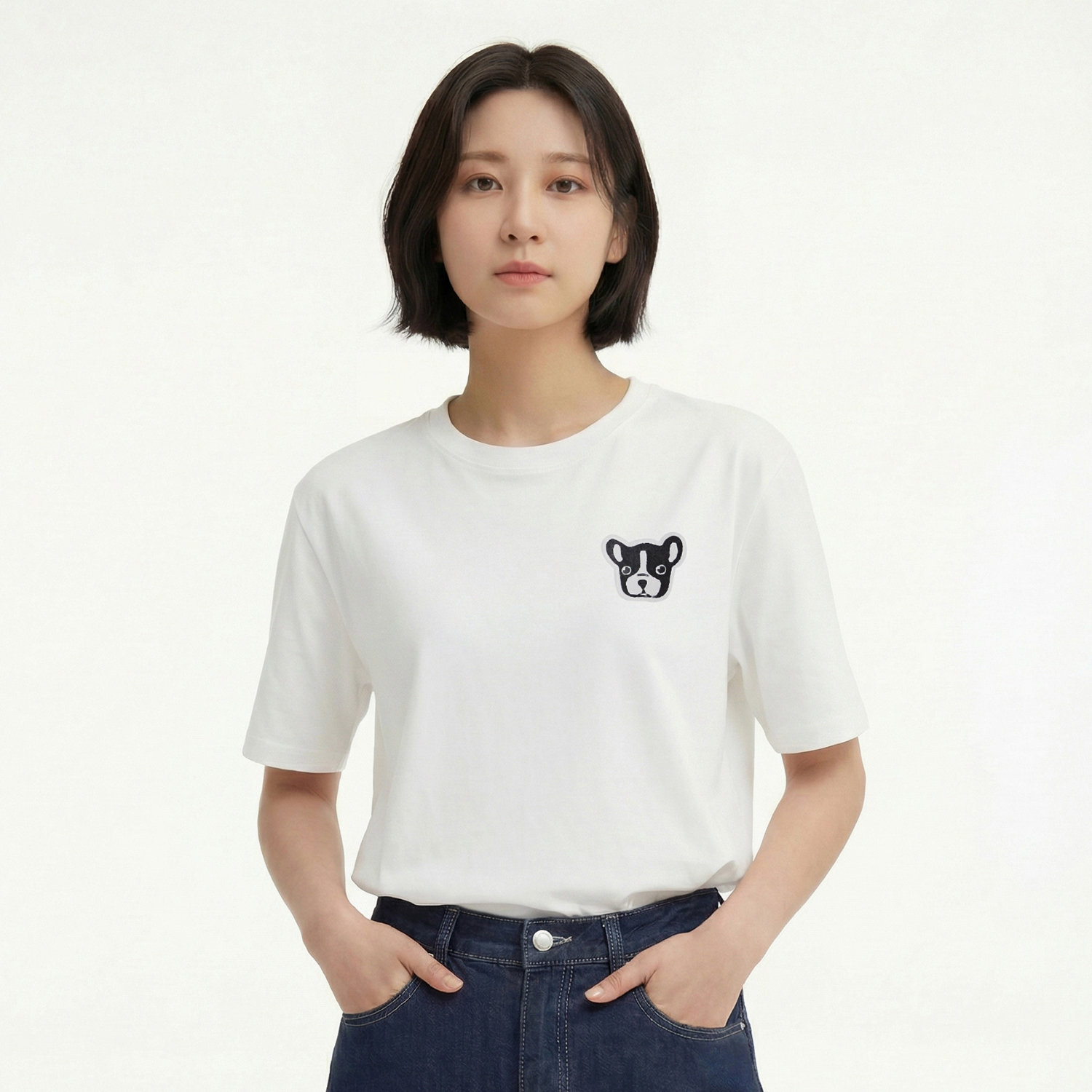 반팔티 옥스타 남녀공용 불독 자수패치 제품 이미지