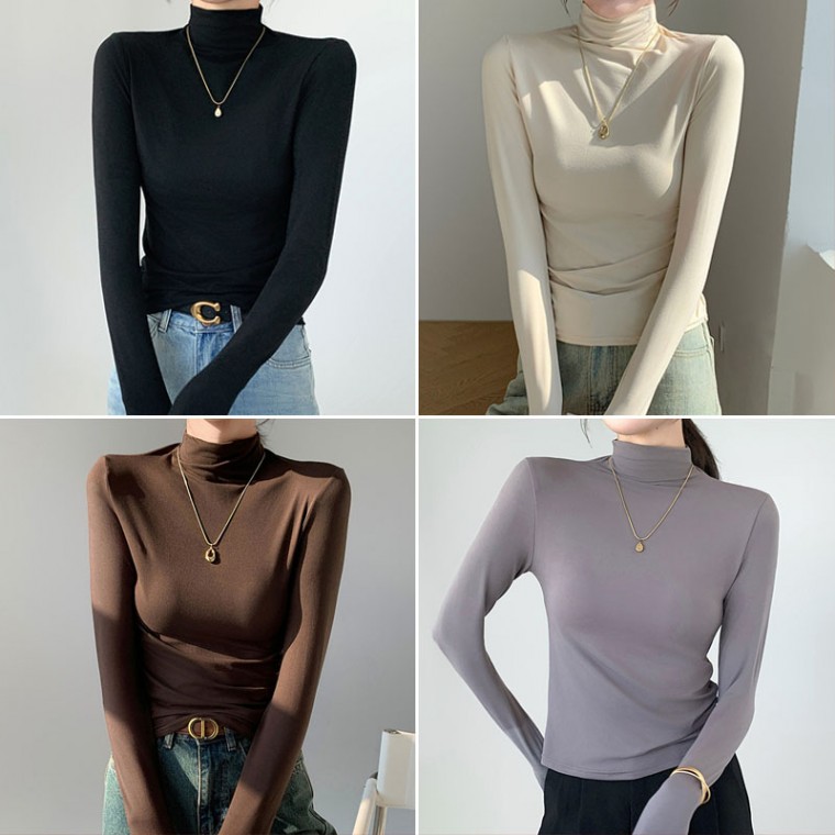 가을 겨울 여성 여자 반폴라 폴라티 목폴라 이너 긴팔 티셔츠 터틀넥 베이 가을목 겨울목 - 상품 이미지