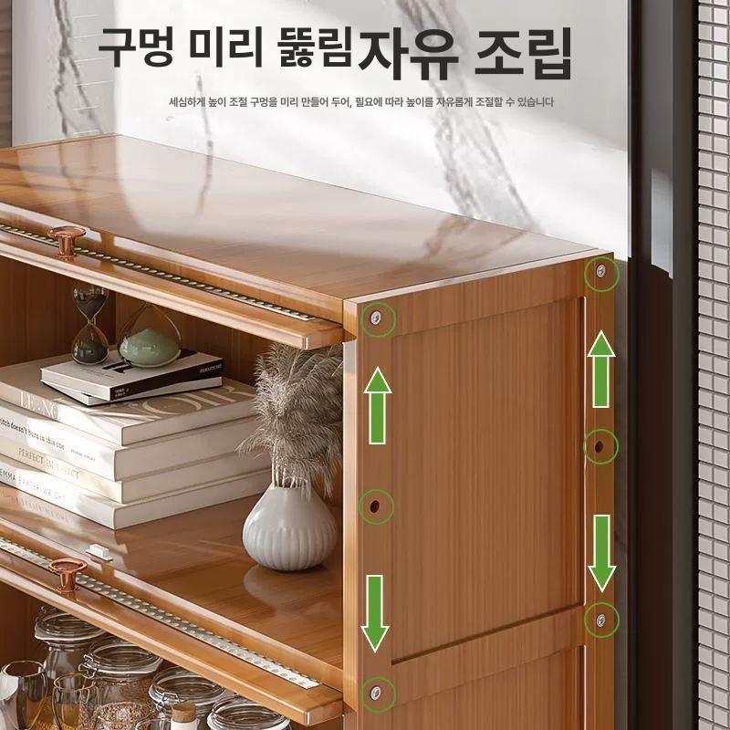 라탄 책장 우드 수납장 인테리어 소품진열 틈새수납 세로형 스틸프레임 - 상세 이미지 4