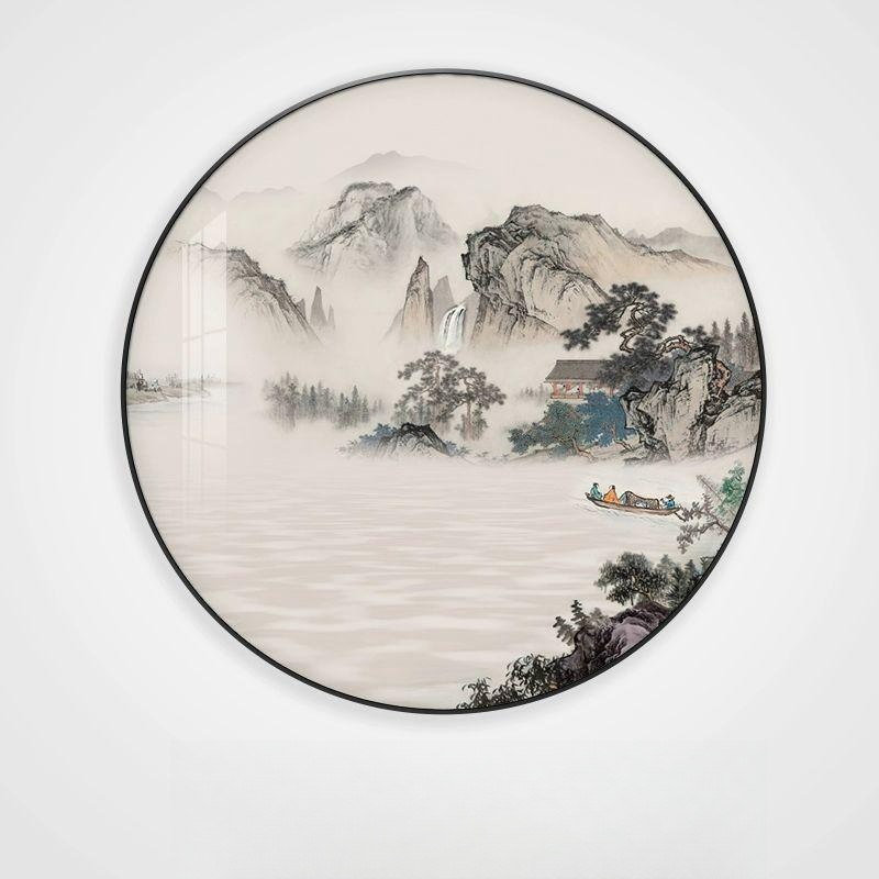 산수화 그림 원형 풍경화 벽걸이 거실 인테리어 액자 원화 아트 민화 장식 - 상품 이미지