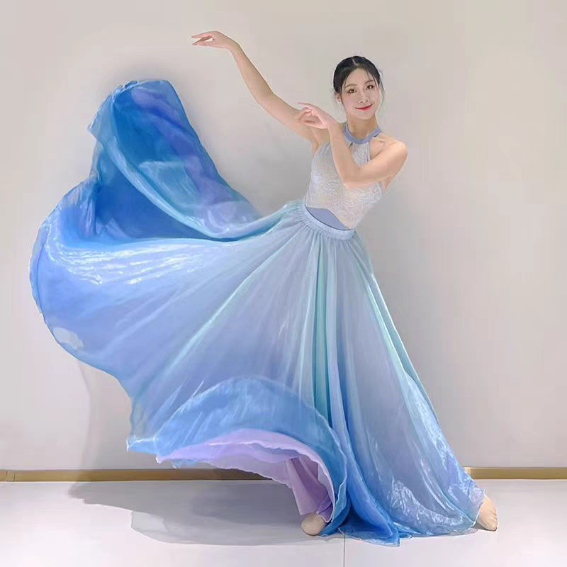 블루 그라데이션 한국무용 치마 현대무용 - 상품 이미지