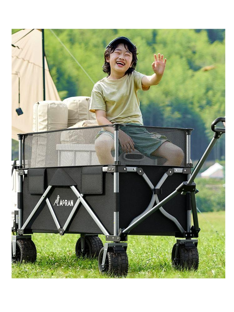 대형 폴딩카트 600L 광폭 캠핑웨건 수레 접이식 블랙 와이드타이어 운반차 - 상품 이미지