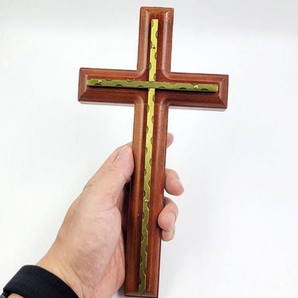 고급 벽걸이 나무 십자가 기독교 원목 황동 십자가 가정용 선물용 - 상품 이미지