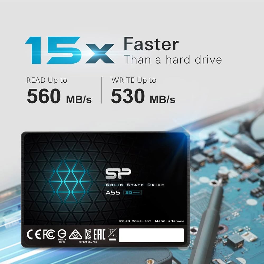 SP 1TB SSD 3D NAND A55 SLC 캐시 성능 향상 SATA III 2.5 7mm(0.28 ) 내장 솔리드 스테이트 드라이브(SP001TBSS3A55S25) - 상세 이미지 2