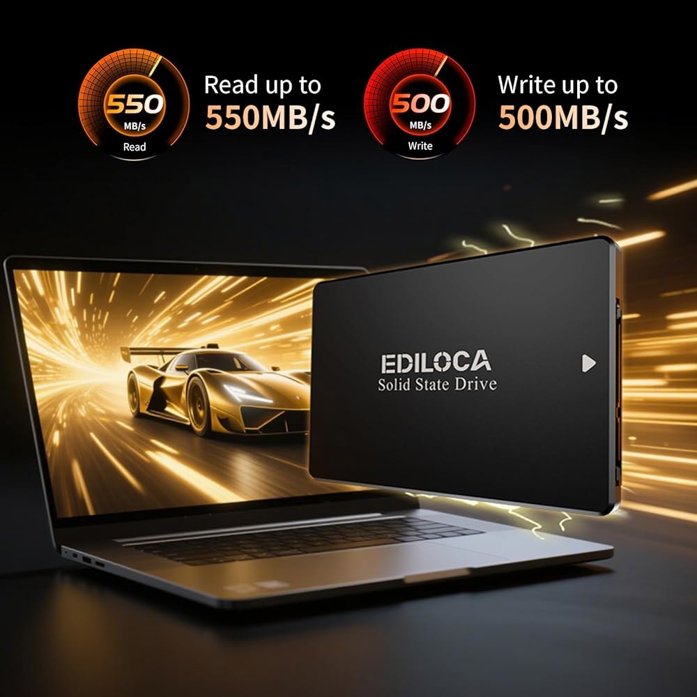Ediloca 1TB SSD 내장 솔리드 스테이트 드라이브 2.5인치 SATA III 6Gb/s, 550MB/s 읽기 속도 3D TLC NAND, PC/노트북 업그레이드, 충격 - 상세 이미지 3