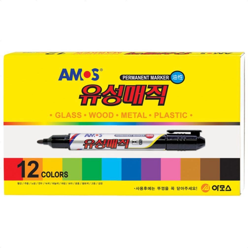 다용도 유성 매직 네임펜 마카 매직펜 싸인펜 12색 세트 - 상품 이미지
