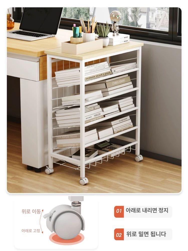 바퀴 북카트 이동식 책선반 북트롤리 수납장 웨건 책장 서적정리 사무실 - 상세 이미지 4
