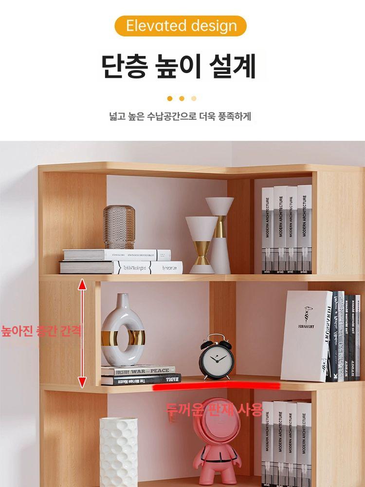 코너 수납장 모서리 삼각 ㄱ자 진열장 서재 원목 인테리어 책꽂이 - 상세 이미지 4