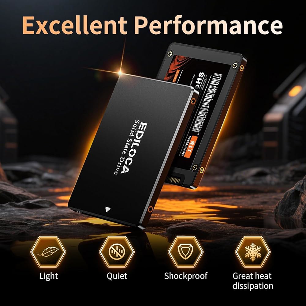 Ediloca 1TB SSD 내장 솔리드 스테이트 드라이브 2.5인치 SATA III 6Gb/s, 550MB/s 읽기 속도 3D TLC NAND, PC/노트북 업그레이드, 충격 - 상세 이미지 2