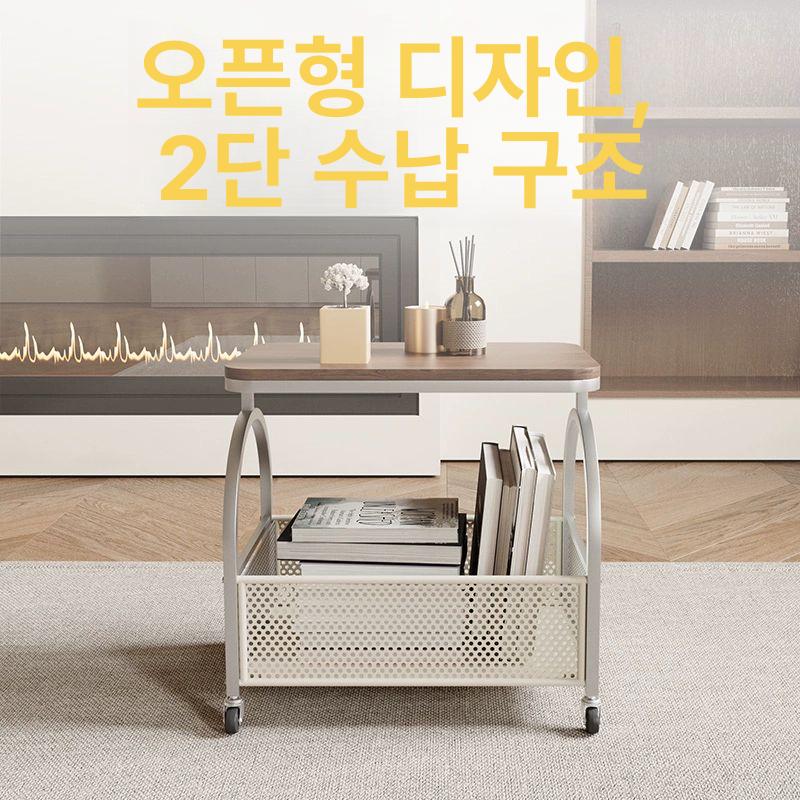 2단 트롤리 이동식 스틸 강화유리 거실 틈새 수납함 보관 정리대 웨건 랙 - 상세 이미지 4