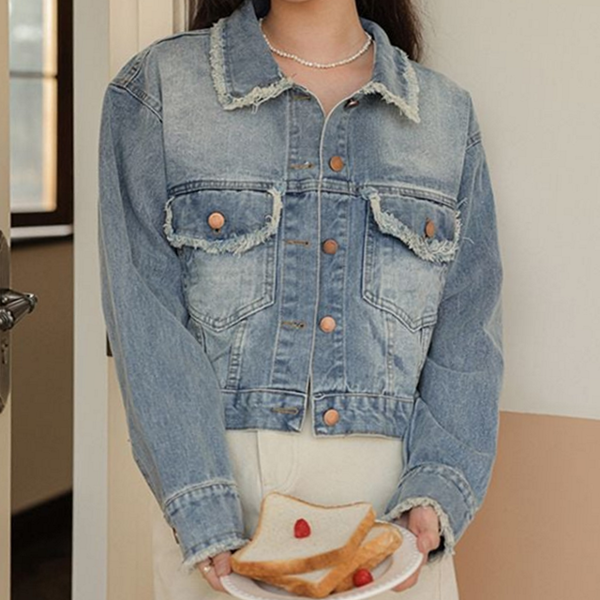 크롭 여성 청자켓 빈티지 데님자켓 루즈핏 간절기 - 상품 이미지