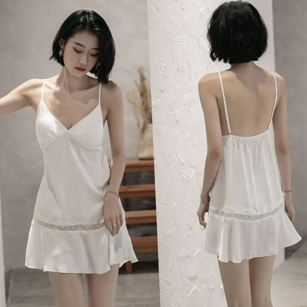 여름 레이스 잠옷 슬립 여성 실크 잠옷 파자마 원피스 - 상품 이미지