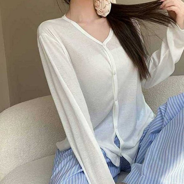 루즈핏 여성 여름 가디건 시스루 여성 브이넥 가디건 얇은 비치 - 상품 이미지